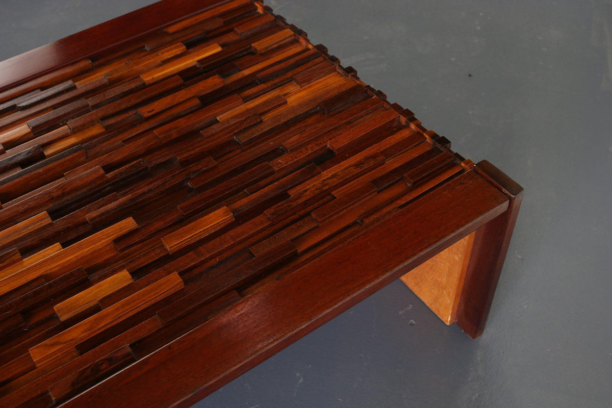 Percival Lafer Rosewood, Walnut, and Teak Coffee Table w/ a Glass Top,