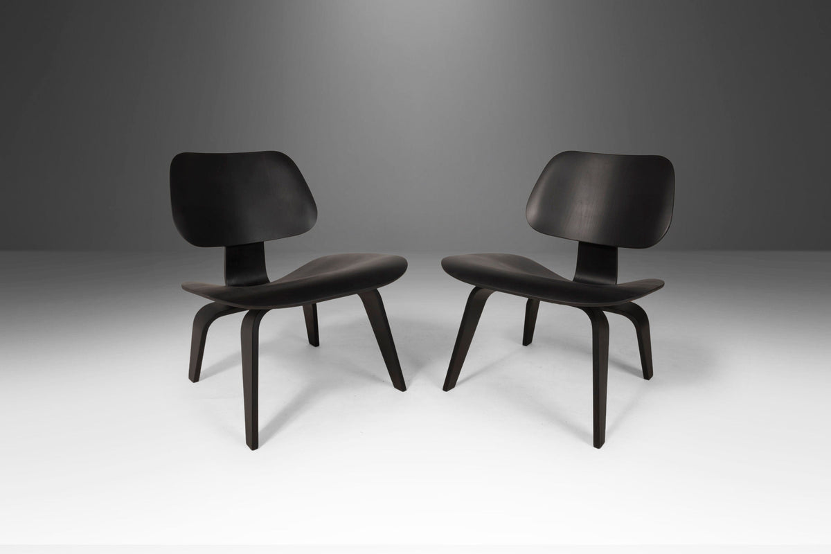 Reimagined Set of Two (2) Ebonized Herman Miller LCW Lounge Chairs by