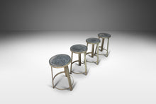 Load image into Gallery viewer, Set of Four (4) French Hammered Solid Aluminum Industrial Counter Height Bar Stools, France, c. 1950's-ABT Modern