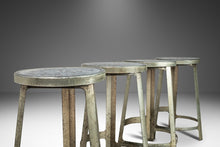 Load image into Gallery viewer, Set of Four (4) French Hammered Solid Aluminum Industrial Counter Height Bar Stools, France, c. 1950's-ABT Modern