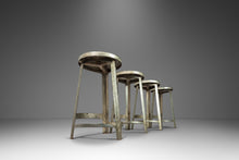 Load image into Gallery viewer, Set of Four (4) French Hammered Solid Aluminum Industrial Counter Height Bar Stools, France, c. 1950's-ABT Modern