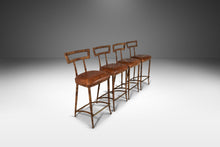 Load image into Gallery viewer, Set of Four (4) Mid Century Modern Substantial Campaign Bar Height Bar Stools Attributed to Maitland-Smith, c. 1980's-ABT Modern