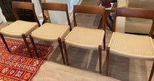 Load image into Gallery viewer, Set of Four (4) Model 77 Dining Chairs by Niels Moller for J.L. Mollers Mobelfabrik in Teakwood and Paper Cord, c. 1950-ABT Modern