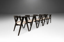 Load image into Gallery viewer, Set of Six (6) Ebonized Oak Compass Dining Chairs after Alan Gould for Knoll in New Boucle Upholstery, USA, c. 1960's-ABT Modern
