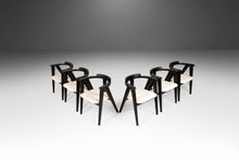 Load image into Gallery viewer, Set of Six (6) Ebonized Oak Compass Dining Chairs after Alan Gould for Knoll in New Boucle Upholstery, USA, c. 1960's-ABT Modern