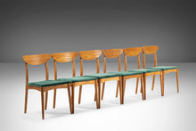 Load image into Gallery viewer, Set of Six (6) Restored Heywood Wakefield Danish Style Dining Chairs in Oak & Green Velvet, USA, c. 1960's-ABT Modern