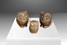 Load image into Gallery viewer, Set of Three (3) Mid Century Brass Owl Paperweights, Korea, c. 1970's-ABT Modern