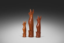 Load image into Gallery viewer, Set of Three Danish Modern Hand Carved Cat Sculptures in Teak, Denmark, c. 1960's-ABT Modern