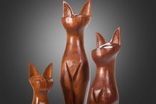 Load image into Gallery viewer, Set of Three Danish Modern Hand Carved Cat Sculptures in Teak, Denmark, c. 1960's-ABT Modern