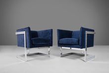 Load image into Gallery viewer, Set of Two (2) Club Chairs in Navy Blue Velvet w/ a Chrome Frame by Milo Baughman-ABT Modern
