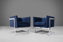 Load image into Gallery viewer, Set of Two (2) Club Chairs in Navy Blue Velvet w/ a Chrome Frame by Milo Baughman-ABT Modern