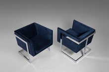 Load image into Gallery viewer, Set of Two (2) Club Chairs in Navy Blue Velvet w/ a Chrome Frame by Milo Baughman-ABT Modern