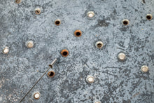 Load image into Gallery viewer, Set of Two (2) French Hammered Solid Aluminum Industrial Counter Height Bar Stools, France, c. 1970's-ABT Modern