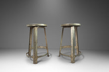 Load image into Gallery viewer, Set of Two (2) French Hammered Solid Aluminum Industrial Counter Height Bar Stools, France, c. 1970's-ABT Modern