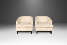 Load image into Gallery viewer, Set of Two (2) Low Profile Barrel Chairs After Edward Wormley for Dunbar in Original Fabric on Ebonized Bases, USA, c. 1960's-ABT Modern
