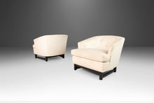 Load image into Gallery viewer, Set of Two (2) Low Profile Barrel Chairs After Edward Wormley for Dunbar in Original Fabric on Ebonized Bases, USA, c. 1960's-ABT Modern