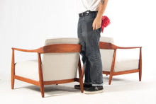 Load image into Gallery viewer, Set of Two ( 2 ) Low Profile Barrell Chairs by Erwin-Lambeth for Tomlinson in New Knoll Boucle Upholstery on a Sculptural Mahogany Frame-ABT Modern