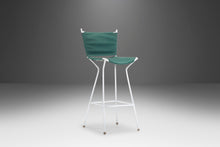 Load image into Gallery viewer, Set of Two (2) Mid Century Modern Bar Height Barstools in Forest Green Canvas on Wrought Iron Metal Frames, c. 1960's-ABT Modern