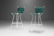 Load image into Gallery viewer, Set of Two (2) Mid Century Modern Bar Height Barstools in Forest Green Canvas on Wrought Iron Metal Frames, c. 1960's-ABT Modern