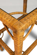 Load image into Gallery viewer, Set of Two (2) Mid Century Modern End Tables in Wicker w/ Glass Tops Attributed to Bieckley Brothers Rattan, USA, c. 1970s-ABT Modern