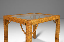 Load image into Gallery viewer, Set of Two (2) Mid Century Modern End Tables in Wicker w/ Glass Tops Attributed to Bieckley Brothers Rattan, USA, c. 1970s-ABT Modern