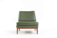 Load image into Gallery viewer, Set of Two (2) Mid Century Modern Slipper Chairs in Green Vinyl and Walnut-ABT Modern