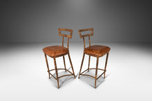 Load image into Gallery viewer, Set of Two (2) Mid Century Modern Substantial Campaign Bar Height Bar Stools by Maitland-Smith, c. 1980's-ABT Modern