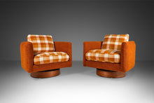 Load image into Gallery viewer, Set of Two (2) Mid Century Modern Swiveling Tub Barrell Chairs in Original Tweed Attributed to Milo Baughman, USA, c. 1970's-ABT Modern
