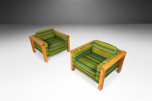 Load image into Gallery viewer, Set of Two (2) Modernist Cube Chairs / Club Chairs in Original Striped Fabric on Oak Bases After George Nelson for Herman Miller, c. 1970s-ABT Modern