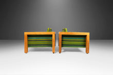 Load image into Gallery viewer, Set of Two (2) Modernist Cube Chairs / Club Chairs in Original Striped Fabric on Oak Bases After George Nelson for Herman Miller, c. 1970s-ABT Modern