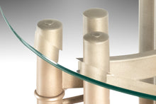 Load image into Gallery viewer, Set of Two (2) Tubular Hollywood Regency End Tables in Gold w/ Glass Tops, USA, c. 1980's-ABT Modern