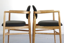 Load image into Gallery viewer, Set of Two Mid Century Modern Accent Chairs in Blonde Oak and Black Upholstery-ABT Modern