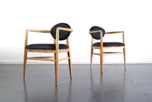 Load image into Gallery viewer, Set of Two Mid Century Modern Accent Chairs in Blonde Oak and Black Upholstery-ABT Modern
