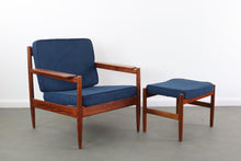 Load image into Gallery viewer, Teak Lounge Chair with Matching Ottoman attributed to Arne Vodder in Blue-ABT Modern