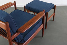 Load image into Gallery viewer, Teak Lounge Chair with Matching Ottoman attributed to Arne Vodder in Blue-ABT Modern