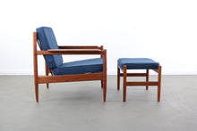 Load image into Gallery viewer, Teak Lounge Chair with Matching Ottoman attributed to Arne Vodder in Blue-ABT Modern