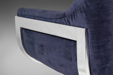 Load image into Gallery viewer, Three (3) Seat Bench / Sofa in Navy Blue Velvet Set on a Chrome Base Attributed to Milo Baughman, c. 1970s-ABT Modern