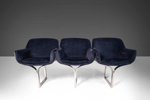 Load image into Gallery viewer, Three (3) Seat Bench / Sofa in Navy Blue Velvet Set on a Chrome Base Attributed to Milo Baughman, c. 1970s-ABT Modern