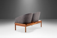 Load image into Gallery viewer, Two (2) Seat Modular Bench Loveseat in Walnut & New Charcoal Tweed Attributed to Arthur Umanoff, USA, c. 1960's-ABT Modern