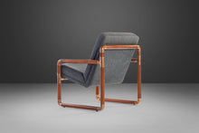 Load image into Gallery viewer, Unique Industrial Brass and Walnut Lounge Chair w/ Gray Tweed Upholstery, USA, c. 1970's-ABT Modern