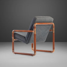Load image into Gallery viewer, Unique Industrial Brass and Walnut Lounge Chair w/ Gray Tweed Upholstery, USA, c. 1970's-ABT Modern