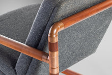 Load image into Gallery viewer, Unique Industrial Brass and Walnut Lounge Chair w/ Gray Tweed Upholstery, USA, c. 1970's-ABT Modern