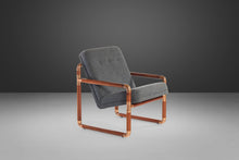 Load image into Gallery viewer, Unique Industrial Brass and Walnut Lounge Chair w/ Gray Tweed Upholstery, USA, c. 1970's-ABT Modern
