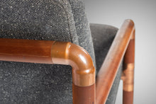 Load image into Gallery viewer, Unique Industrial Brass and Walnut Loveseat and Matching Chair w/ Gray Tweed Upholstery, USA, c. 1970's-ABT Modern