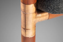 Load image into Gallery viewer, Unique Industrial Brass and Walnut Loveseat and Matching Chair w/ Gray Tweed Upholstery, USA, c. 1970's-ABT Modern