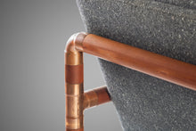 Load image into Gallery viewer, Unique Industrial Brass and Walnut Loveseat w/ Gray Tweed Upholstery, USA, c. 1970's-ABT Modern