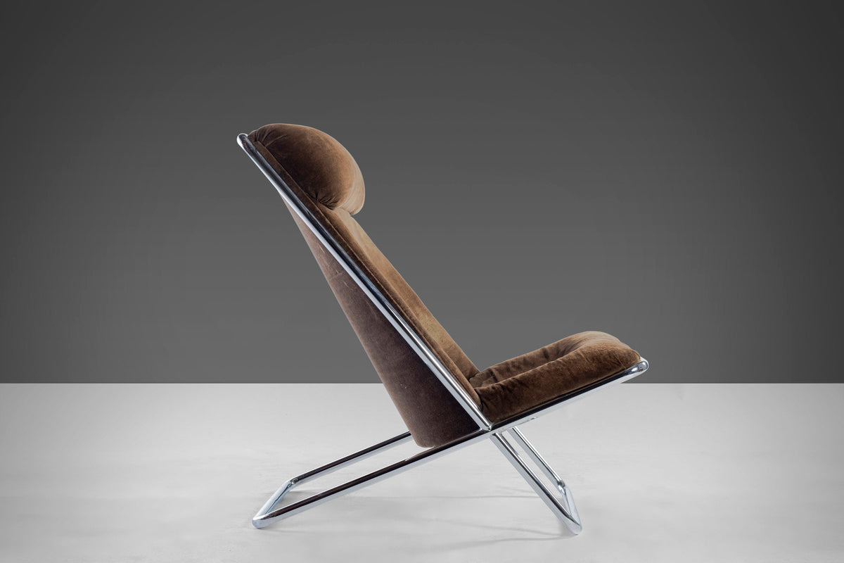 Ward Bennett Scissor Lounge Chair in Original Brown Upholstery on a St