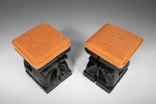 Load image into Gallery viewer, William Westerhaven for Witco Hand Carved Stools in Knit Fabric Upholstery, c. 1960s-ABT Modern