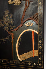 Load image into Gallery viewer, Antique Chinese Black Lacquered Four Panel Folding Screen Room Divider w/ Carved Hardstone, China, c. 1950s-ABT Modern
