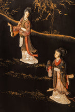 Load image into Gallery viewer, Antique Chinese Black Lacquered Four Panel Folding Screen Room Divider w/ Carved Hardstone, China, c. 1950s-ABT Modern
